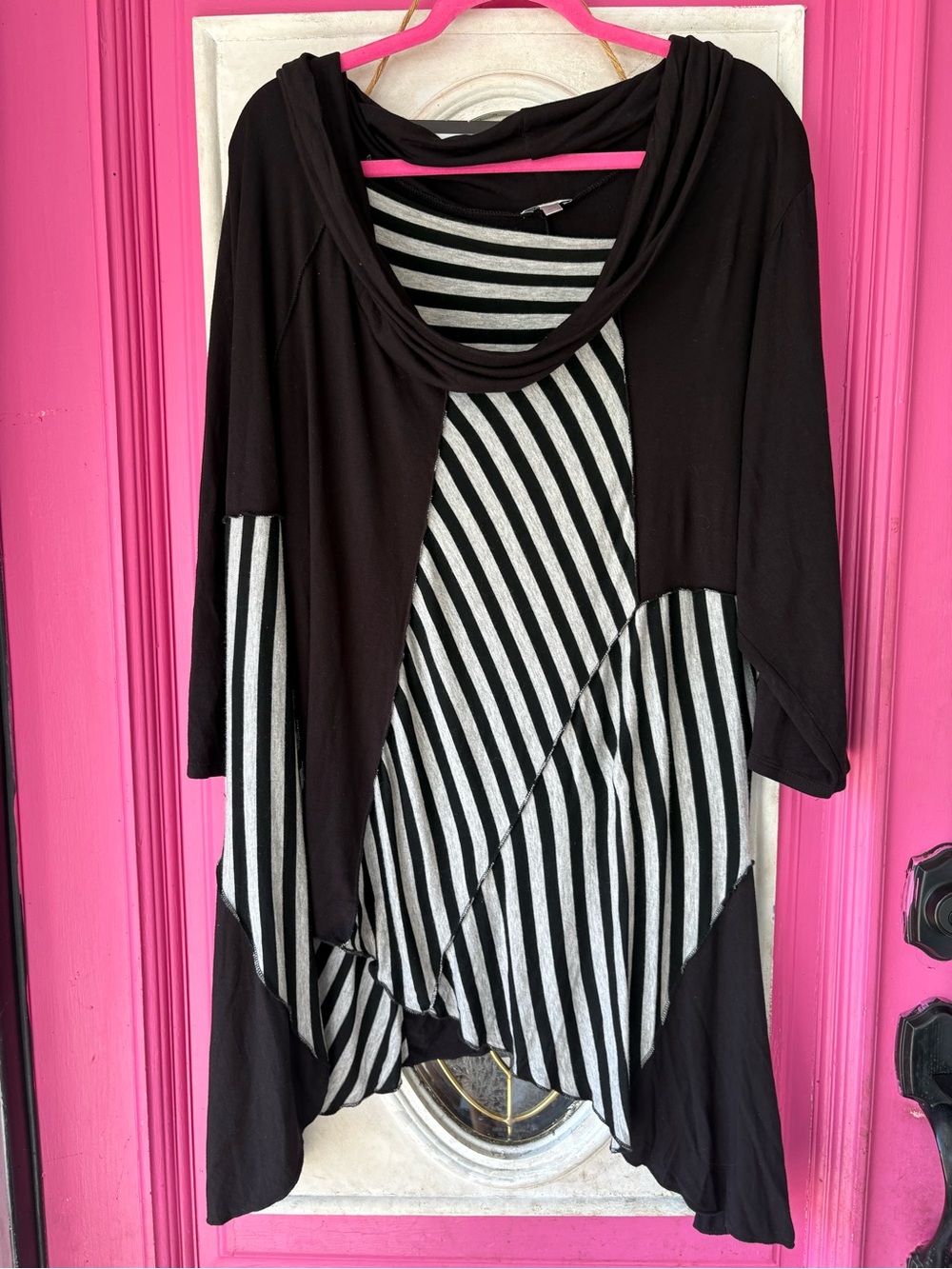 Avenue Black & White Striped Draped Tunic